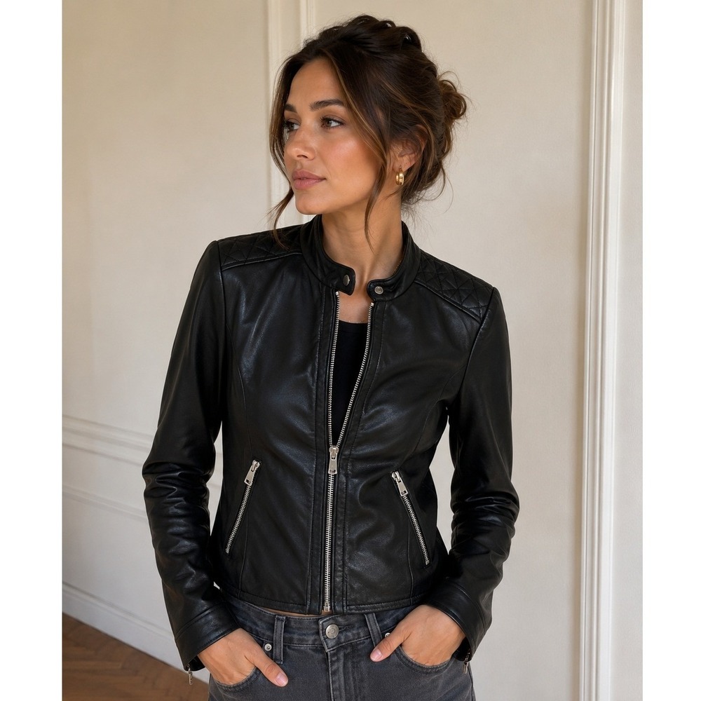 Lauren Ralph Lauren Genuine Lamb Leather Moto Jacket Size S NWOT FLAW